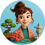A stylish girl with decorative pond elements around